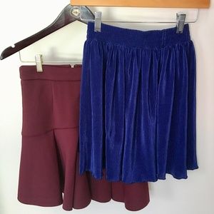 2 Skirts maroon and blue pleat